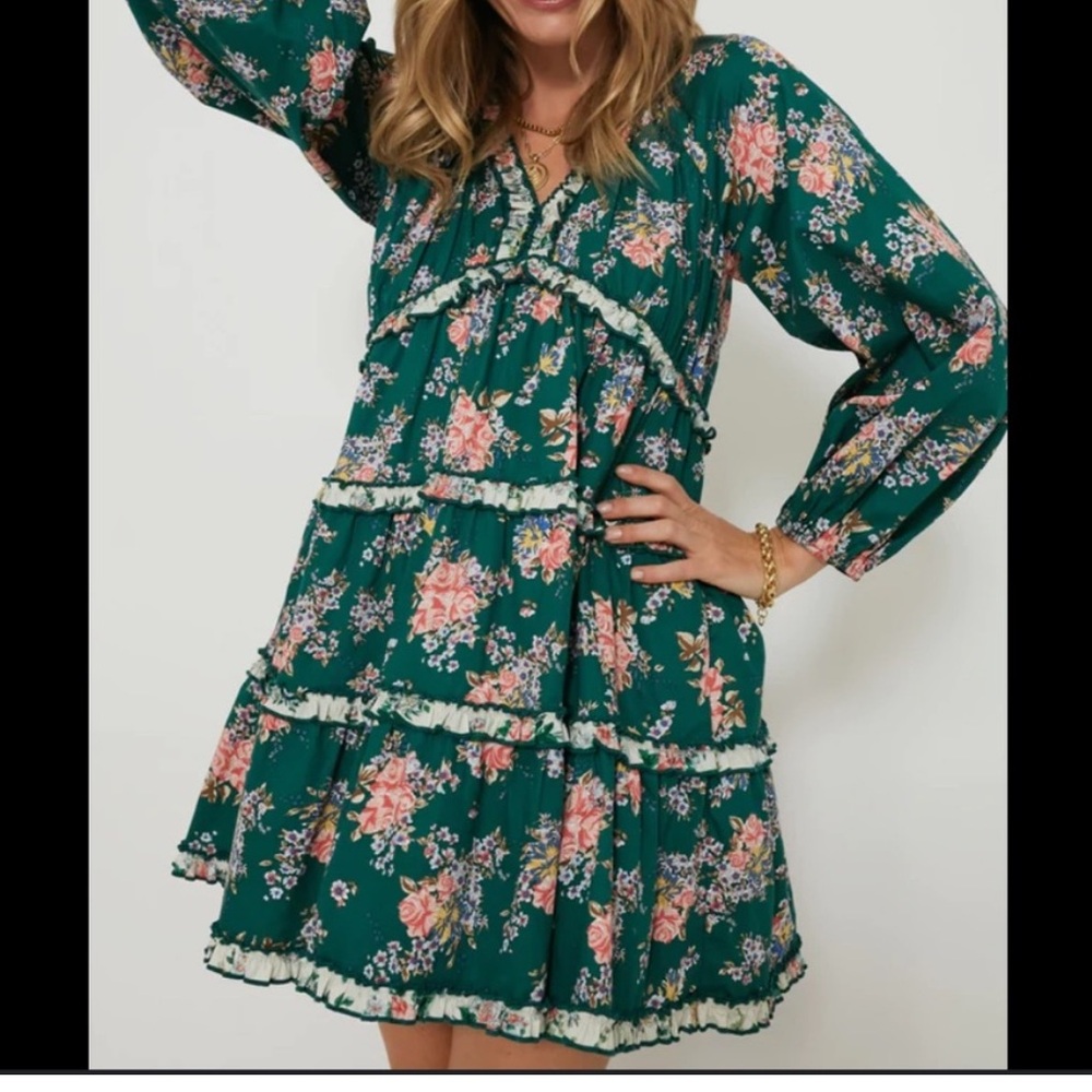 Tuckernuck Green Floral Long Sleeve Dress